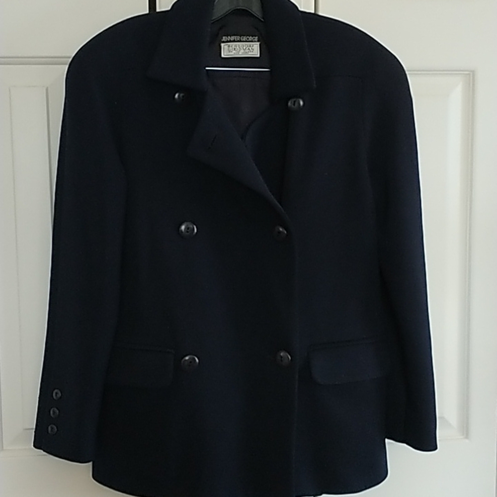Bergdorf Goodman/Jennifer George Pea Coat Navy Vintage 6 - Picture 4 of 15